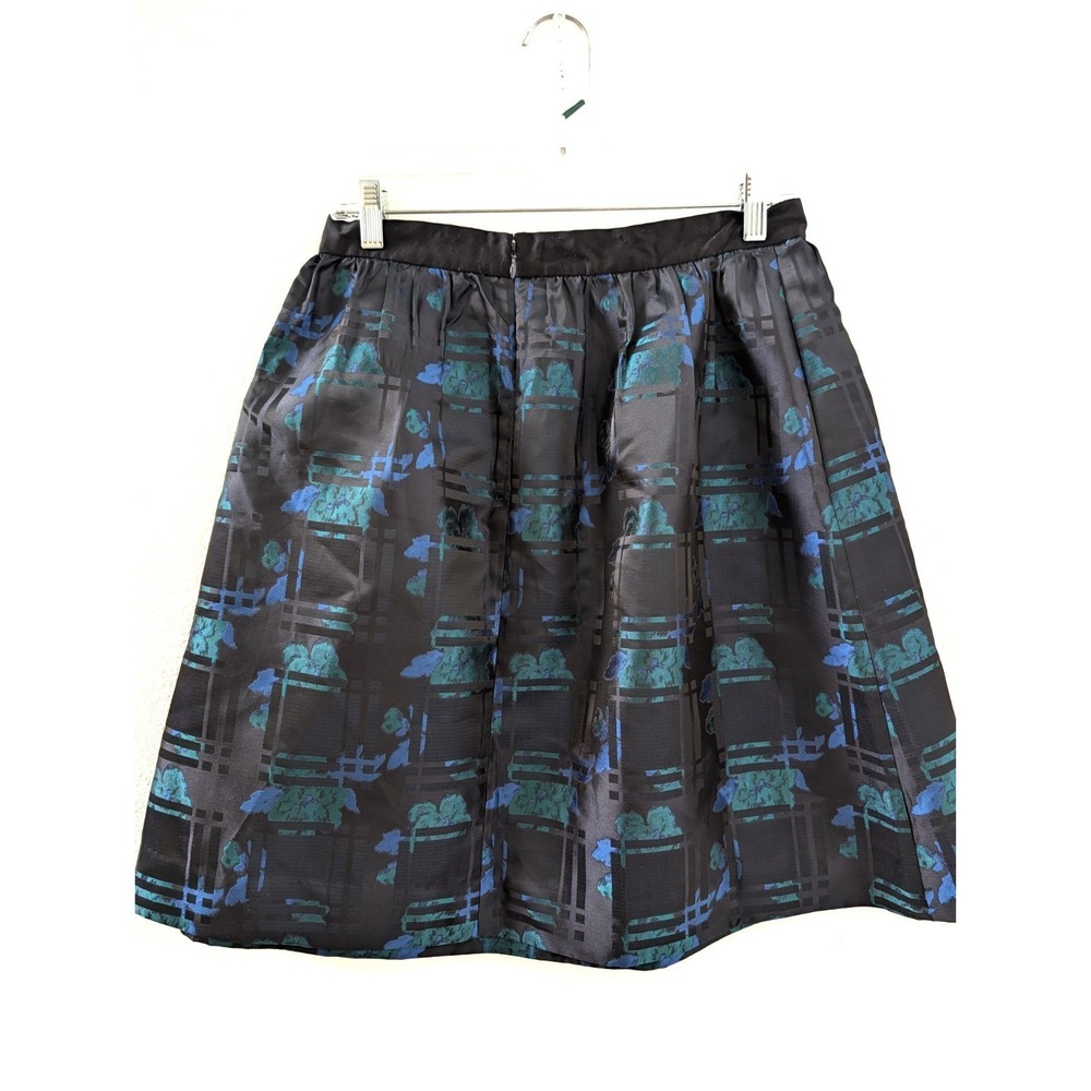 J.CREW Abstract Satin A-Line Skirt Black Blue Green Size 8 E1269 Pleated - Picture 2 of 6